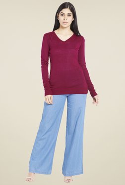 Globus Maroon Solid Chic Sweatshirt