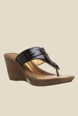 Catwalk Black T-Strap Wedges