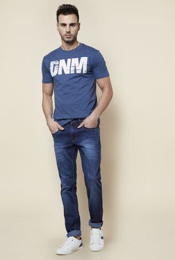Zudio Blue Pure Cotton Crew Neck T Shirt