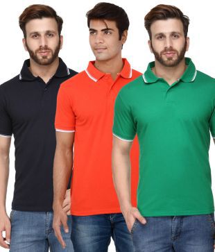 Scott Young Men's Slim Fit Polo T-shirts -Pack of 3 (Black, Orange & Red)