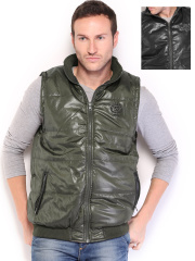 Sports 52 Men Olive Green & Black Reversible Padded Sleeveless Jacket