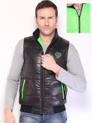 Sports 52 Men Black & Green Reversible Padded Sleeveless Jacket