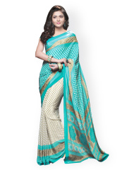 Triveni Blue & Off-White Crepe Printed Saree