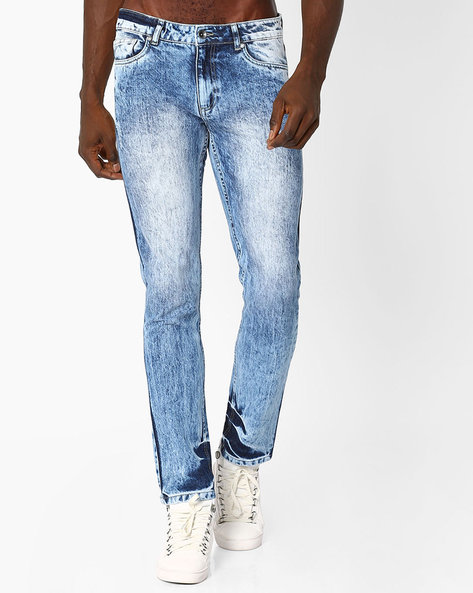 AJIO - Slim Tapered Stone-Washed Jeans