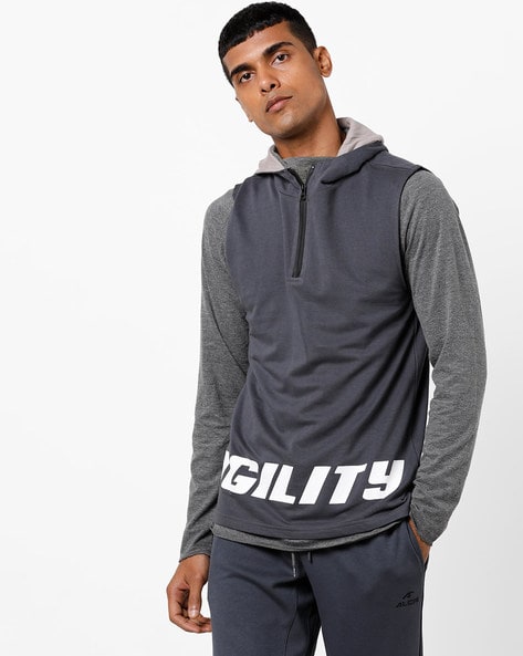 AJIO Grey Hoodies Sleeveless Hooded Sweatshirt 