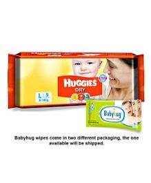 Huggies Dry Taped Diapers Large Size - 5 Pieces & Babyhug Premium Baby Wipes - 80 Pieces