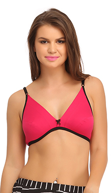 Cotton Non-Padded Wirefree Demi Cup Bra - Pink