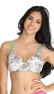 Cotton Floral Printed Non-Wired Padded Bra with Detachable Straps - White
