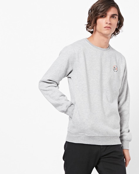 Fort Collins Grey Sweat Shirts Crew-Neck Sweatshirt with Ribbed Hems