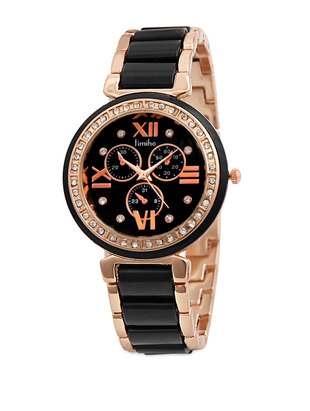  Black and golden wrist watch with a stone studded dial - online shopping for watches