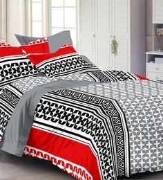 Multicolour Abstract Patterns Cotton Queen Size Bed Sheets - Set of 3