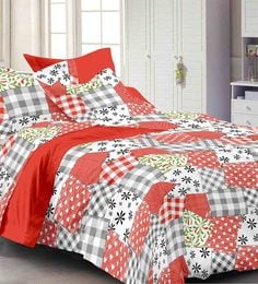 Multicolour Abstract Patterns Cotton Queen Size Bed Sheets - Set of 3