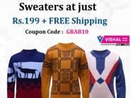 Hurry !! Sweaters at Just Rs. 199 + Extra 10% off - Hurry !!