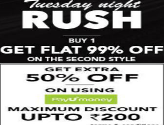 Buy 1 Get Flat 99% off on Second style + Extra 50% off Max Rs. 200 Via Payumoney