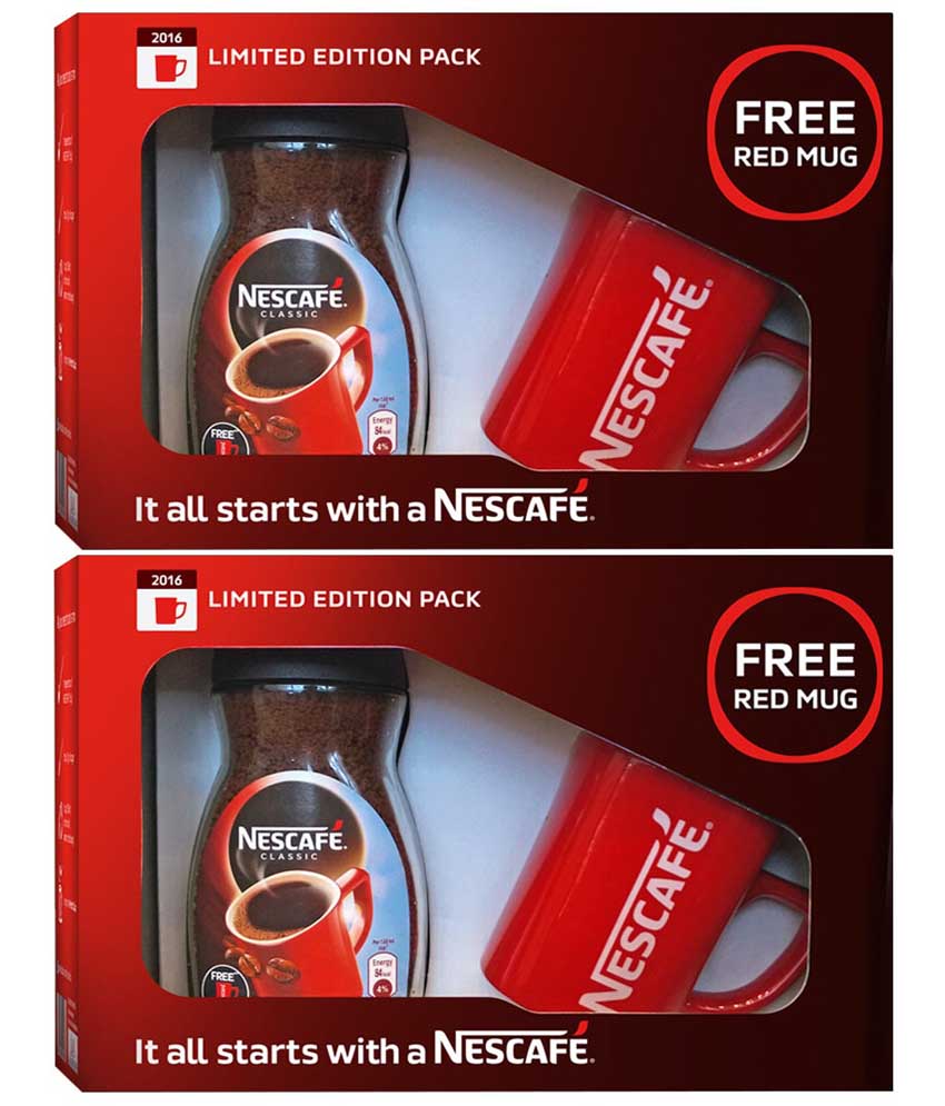 NESCAFE Classic Coffee 100g Jar with Free Red Mug- Pack of 2 at FLAT 20% OFF