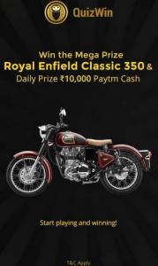 Play & win Royal Enfield Classic 350 & Rs.10,000 Paytm Cash