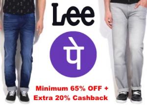STEAL OFFER : LEE Men's Jeans at Minimum 65% OFF + 20% Cashback + Free Shipping