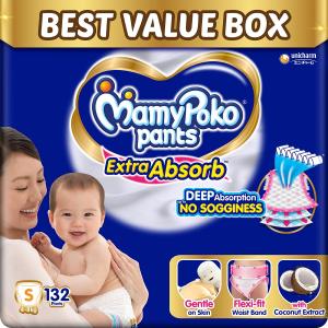 MamyPoko Pants Extra Absorb Baby Diapers | Small (4-8 kg) | 132 Count