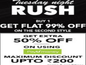 Buy 1 Get Flat 99% off on Second style + Extra 50% off Max Rs. 200 Via Payumoney