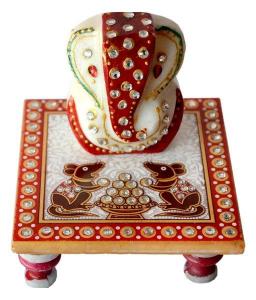 Traditional Makrana Marble Lord Ganesha + Piece Chowki Ganesh at FLAT 86% OFF