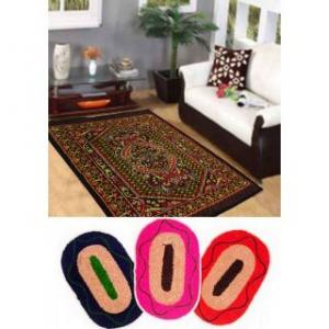 Combo Of Traditional Design Quilted Carpet With 3 Mats