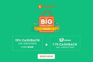 Mobikwik: 15% + flat Rs. 75 cashback on Grofers