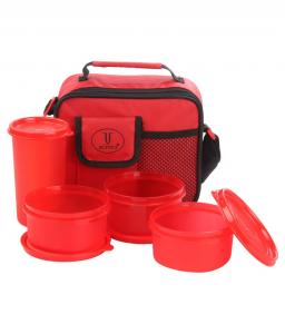 Joyo Red Virgin Plastic Microwave Safe Smart Lunch Kit @ Rs 299