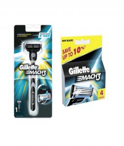 Gillette Mach 3 Manual Shaving Razor Blades (Cartridge) 4s pack + 1up Razor