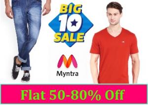 Myntra Big10 Sale : Men Clothinhg & Accessories Flat 50-80% Off From Rs. 159
