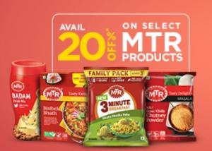 Big Treat: Flat 20% OFF on MTR Range + Extra 45% Cashback