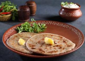 Navratri Special - Upvas Singhada Aloo Paratha With Dahi @ Rs.50