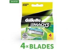 Gillette Mach3 Sensitive (Pack of 4) @ Rs.441 + 8% dealCorner Cashback