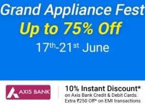 Great Appliances Fest: Up To 75% Off + Rs.1500 Via AXIS Cards + dealCorner Cashback