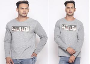Brink Men Melange Grey Printed T-shirt @ Rs.69 + Free Delivery