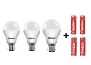 Eveready {5W + 7W + 9W LED Bulb + 4 Batteries} at Just Rs. 199 + FREE Shipping