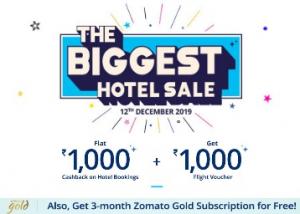 Flat Rs. 1000 Cashback on Hotel Booking + 1K Flight Voucher