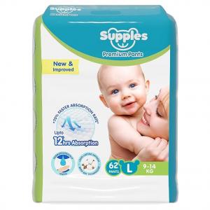 Amazon Brand - Supples Premium Baby Diaper Pants | Large (62 Count)