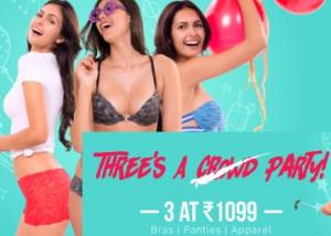 Zivame Crowd Party Sale : Buy Any 3 Lingerie at Just Rs. 1099 + FREE Shipping