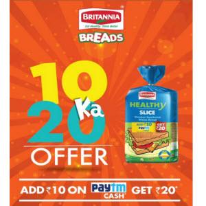 Britannia Breads Slice Add Rs. 10 & Get Rs. 20 PayTm cashback