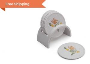 Jb'S Disha White Plastic Floral Coasters with Stand at Just Rs. 159 + FREE Shipping