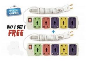 Power Strip 10 Socket Extension Cord (Set of 2) at BUY 1 GET 1 FREE