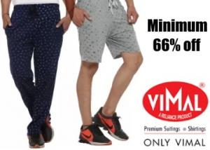 Steal:- Vimal Shorts & Track Pants Minimum 66% off from Rs. 247 + Free Shipping
